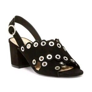 Sam Edelman Seana Sandals Size 7.5 Black Silver Women's Suede Heel Open Toe